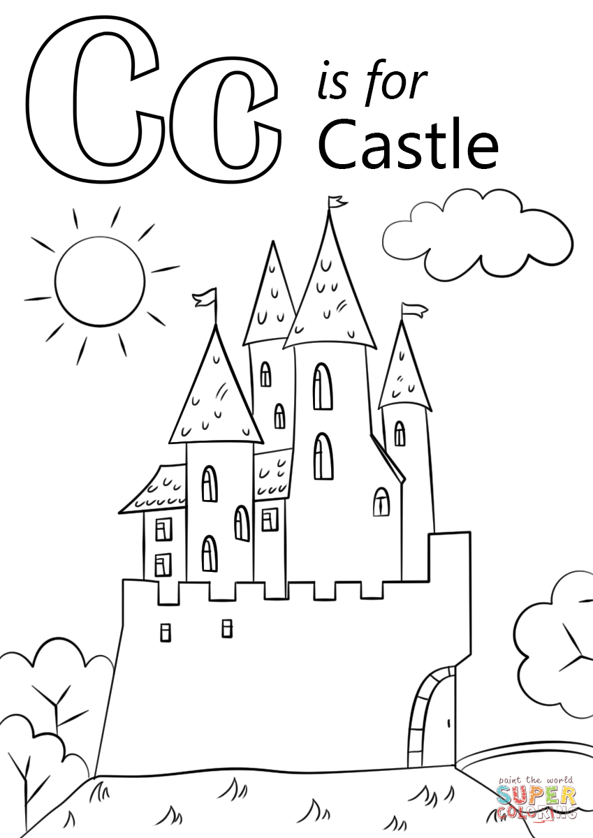 Letter c is for castle coloring page free printable coloring pages