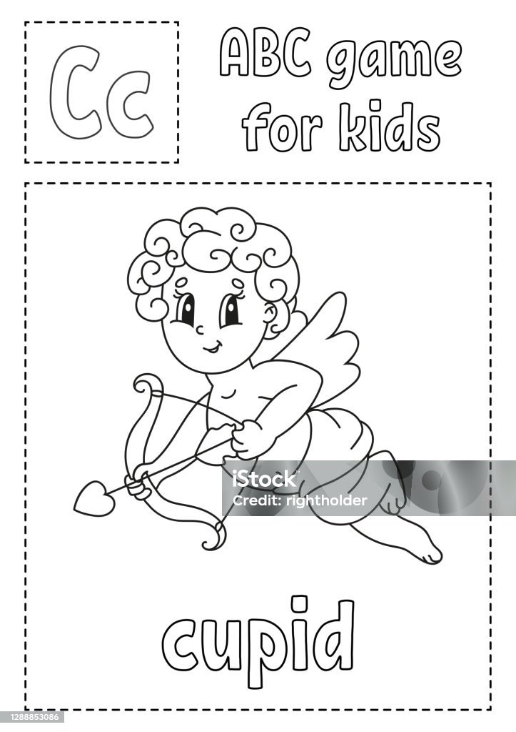 Letter c is for cupid abc game for kids alphabet coloring page cartoon character word and letter vector illustration stock illustration