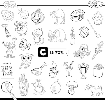 Premium vector c is for educational game coloring book