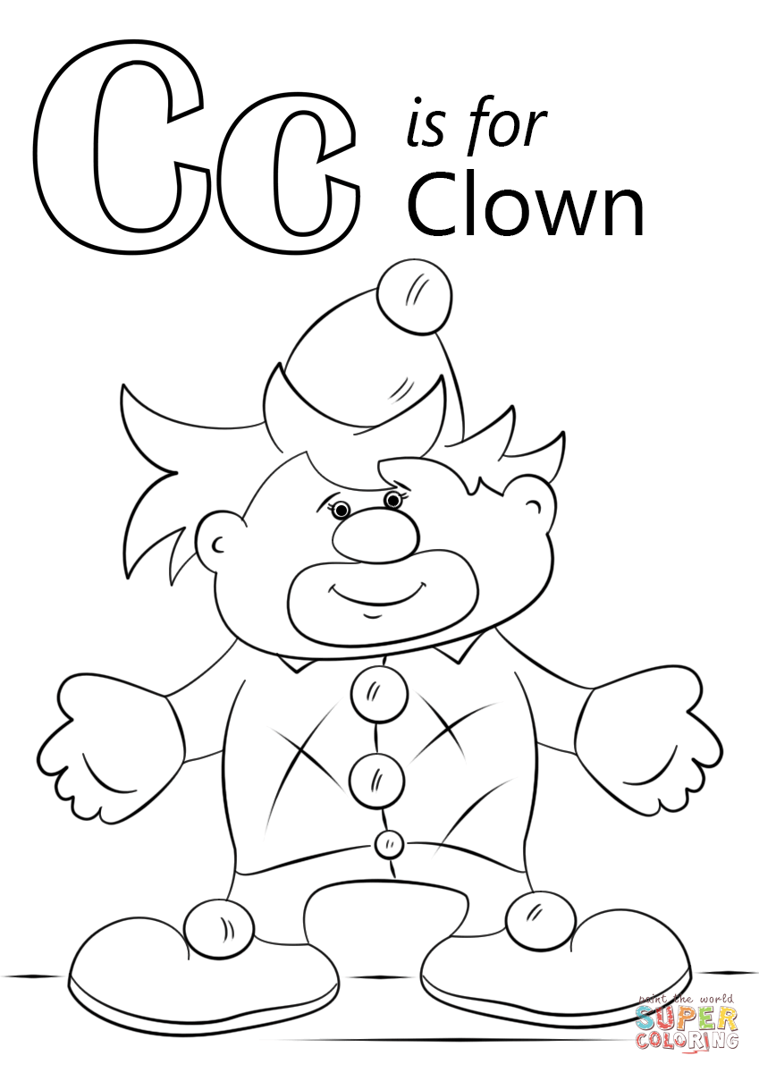 Letter c is for clown coloring page free printable coloring pages