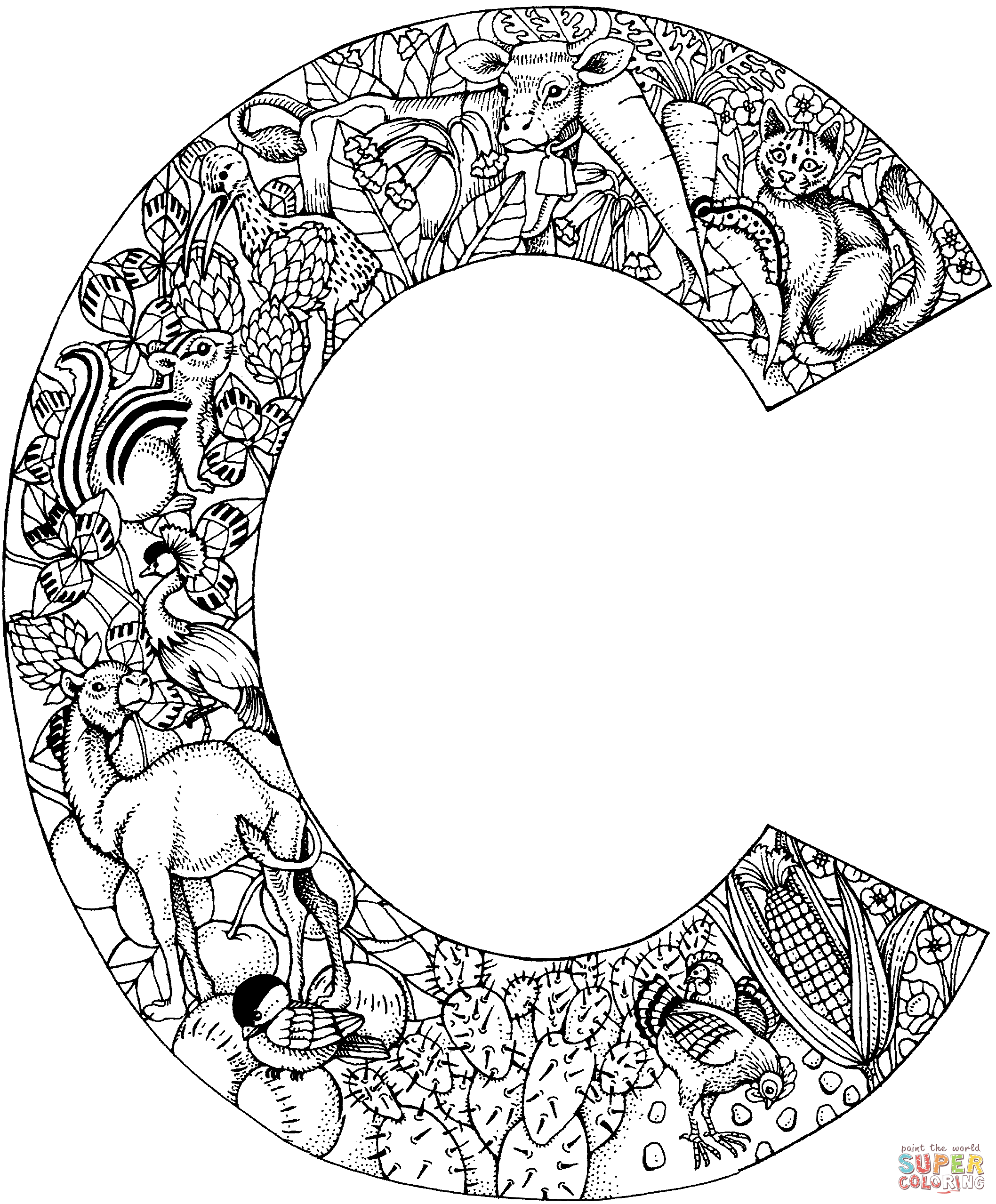 Letter c with animals coloring page free printable coloring pages