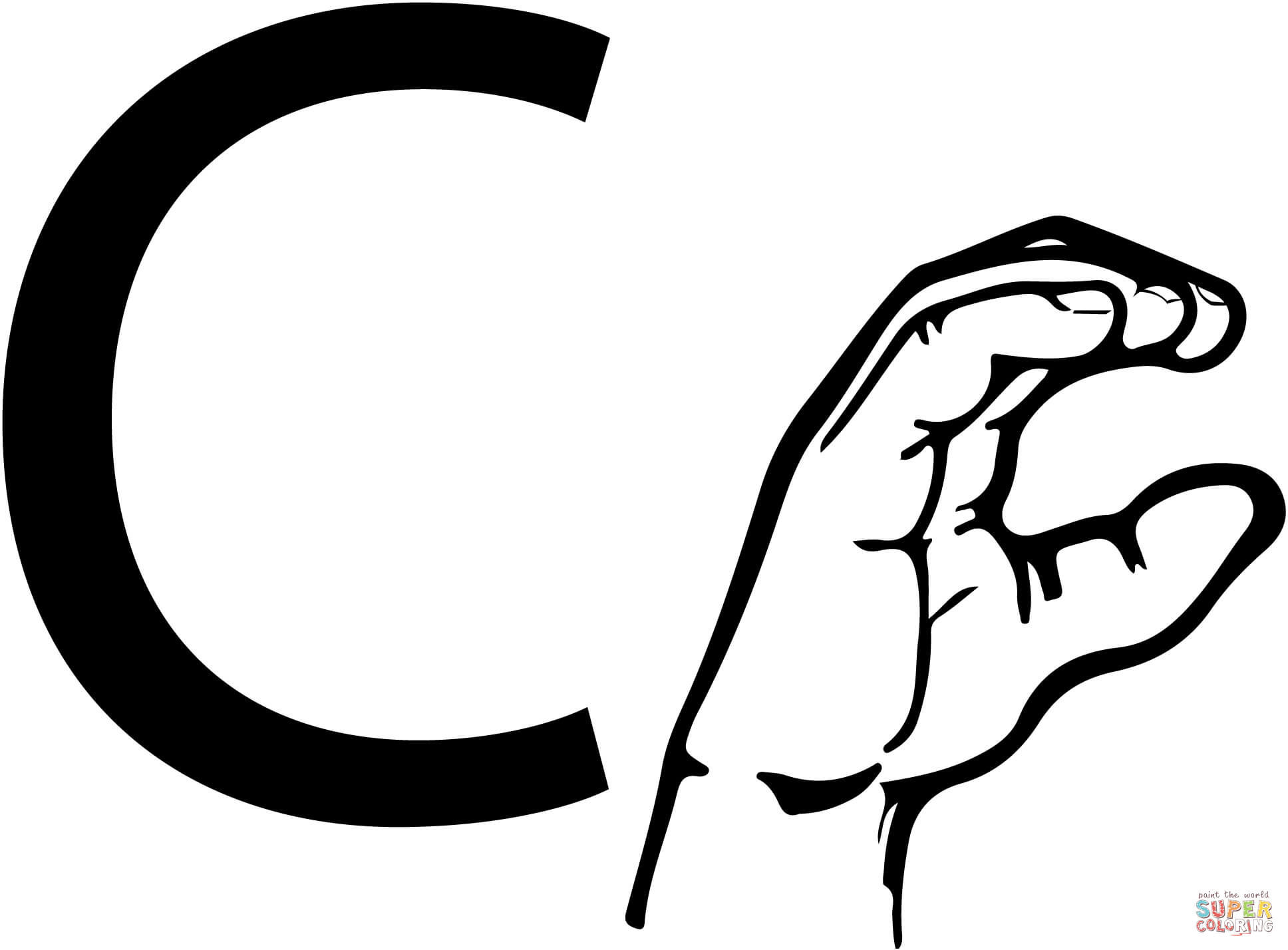 Asl sign language letter c coloring page free printable coloring pages