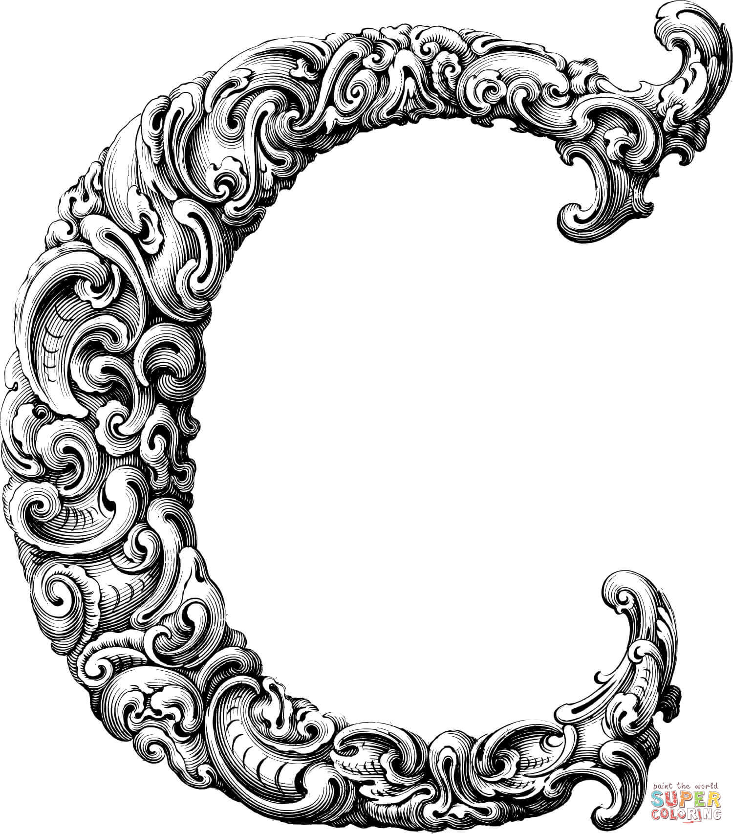 Elegant flourish letter c coloring page free printable coloring pages
