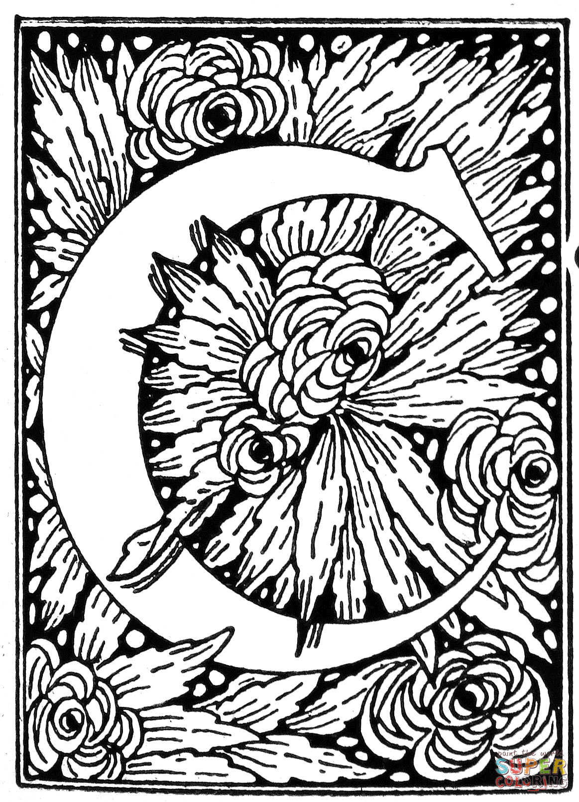 Ornate letter c coloring page free printable coloring pages