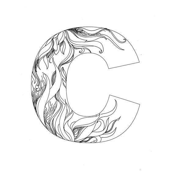 Bohemian monogram letter coloring pages the letter c floral coloring page floral monogram initial c decorative letter instant download