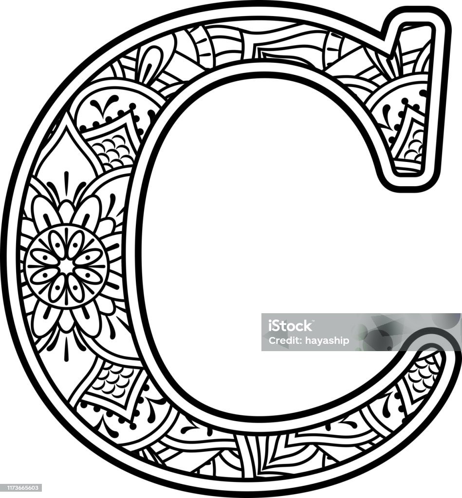 Mandala art coloring letter c stock illustration