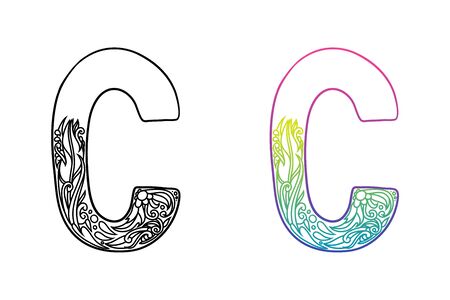 C alphabet letters hand drawing ornaments of nature and florals theme best for cosmetic and organic products two styles with black and color gradients separate layers vector illustration ù ùùø øªøµù ùù ù