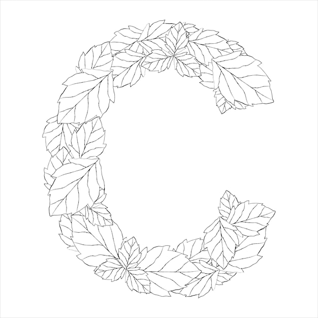 Premium vector hand drawn capital letter c in black coloring sheet for adults