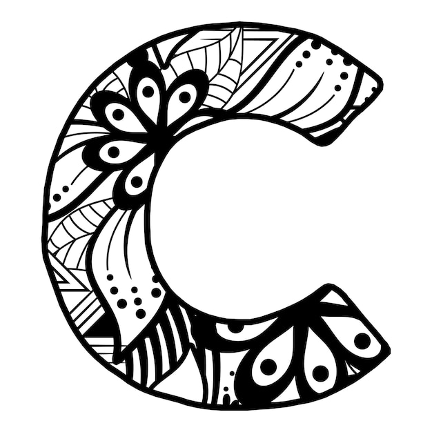 Premium vector hand drawn capital letter c in black coloring sheet for adults
