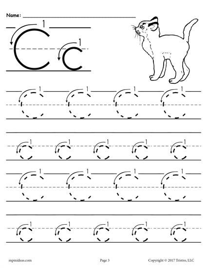 Printable letter c tracing worksheet with number and arrow guides letter c worksheets tracing worksheets free printable alphabet worksheets