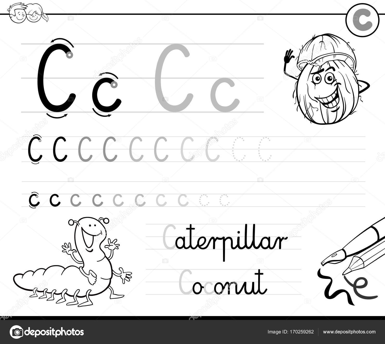 Learn to write letter c workbook for kids stock vector by izakowski