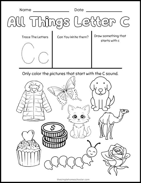 Free letter c worksheets easy print
