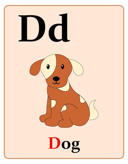 Premium vector alphabet flashcard with letter d for dog
