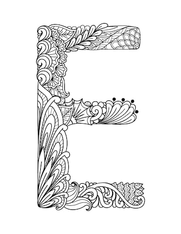 Premium vector mandala letter e monogram adult coloring book engraving design