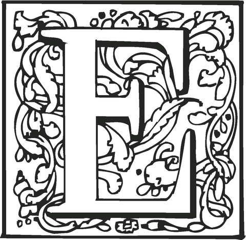 Letter e with ornament coloring page free printable coloring pages