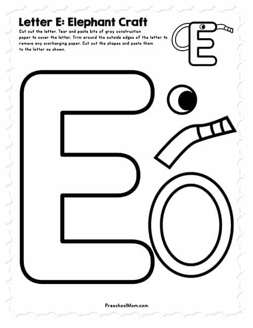 Letter e preschool printables