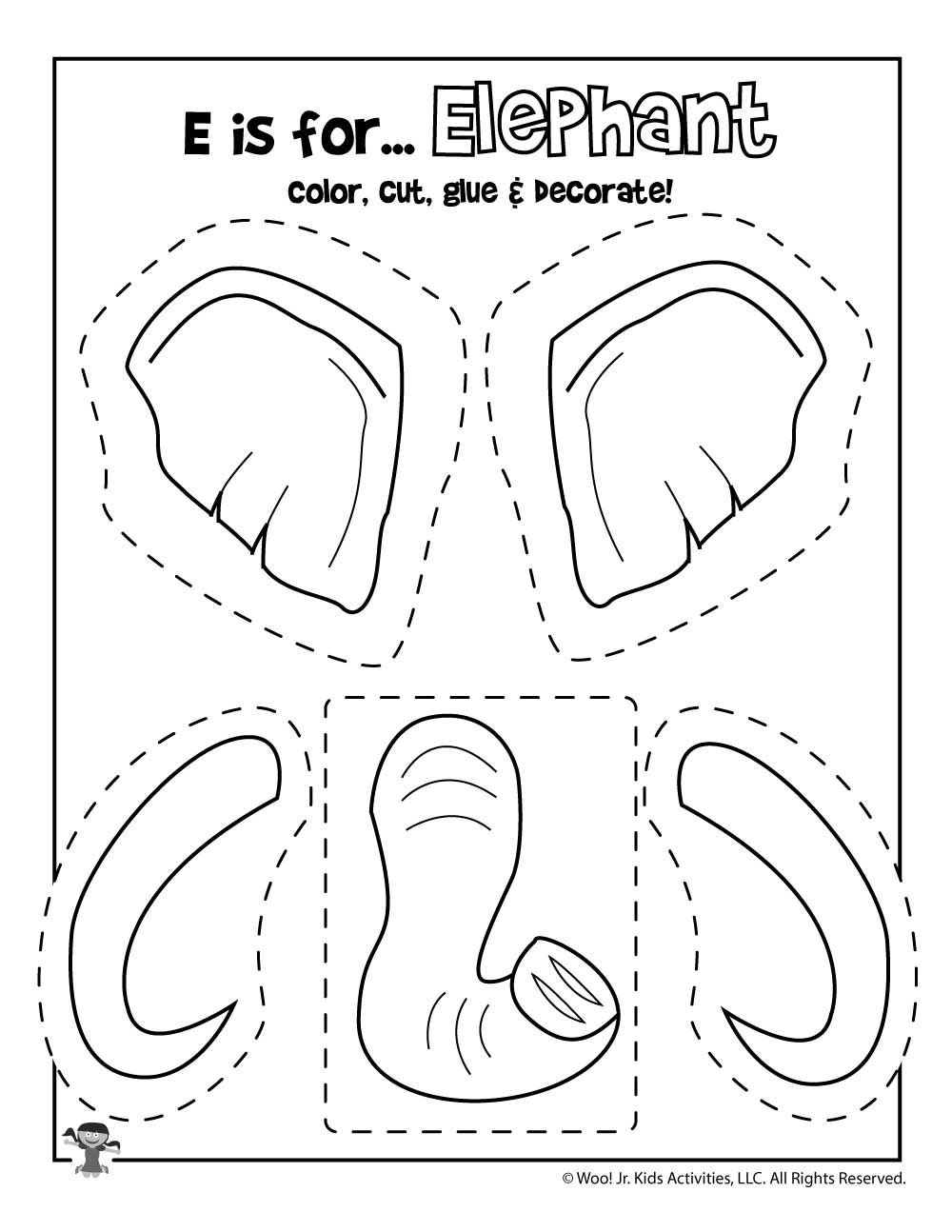 E is for elephant coloring craft activity woo jr kids activities childrens publishing letter a crafts preschool letter crafts elephant crafts