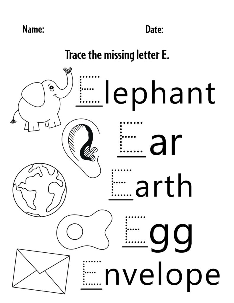 Free letter e worksheets for preschool â the hollydog blog