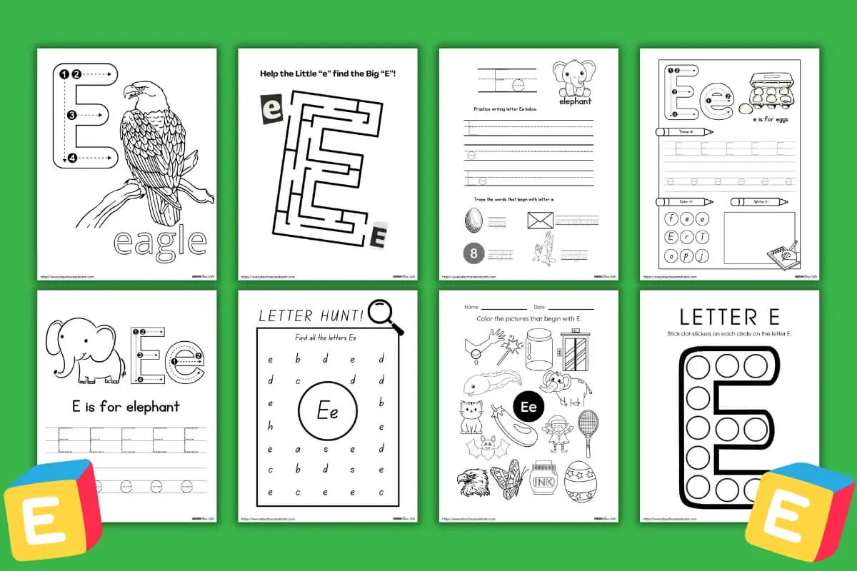Free printable letter e worksheets