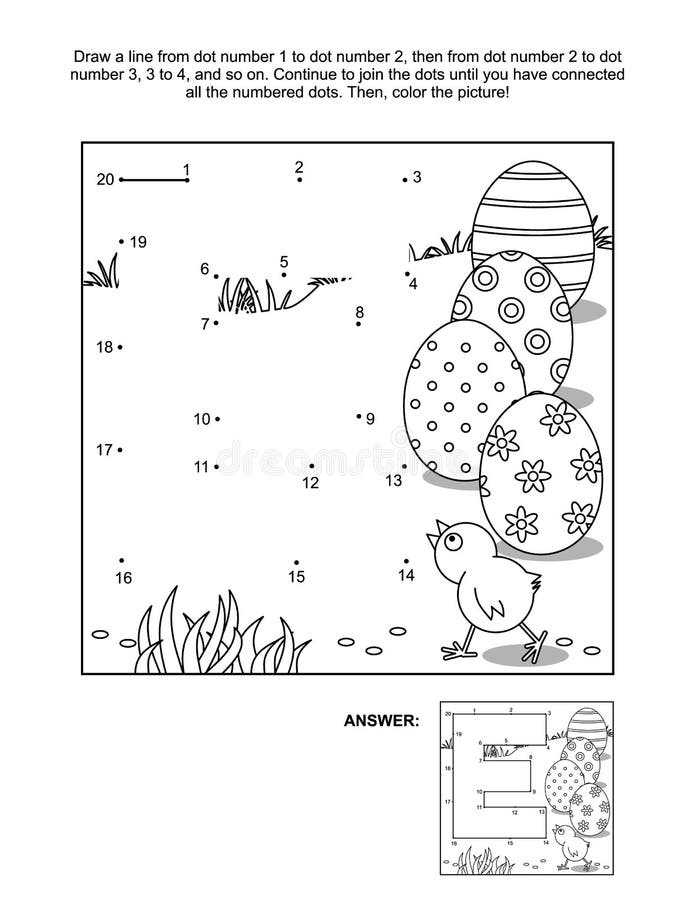 Connect the dots and coloring page with letter e frog and fish stock vector