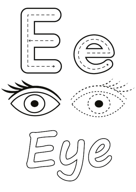 Premium vector coloring pages of eye and the letter e suitable for use in childrens coloring books