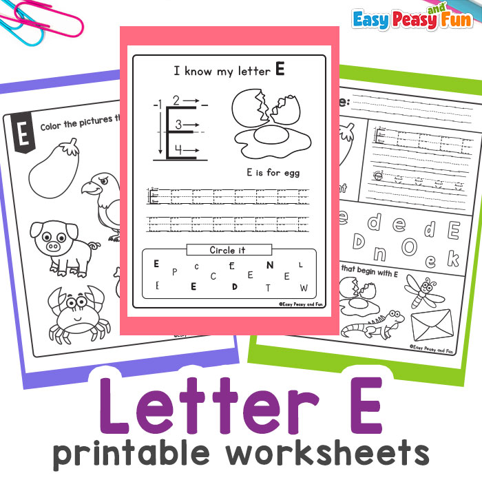 Letter e worksheets for preschool and kindergarten