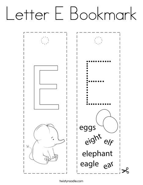 Letter e bookmark coloring page