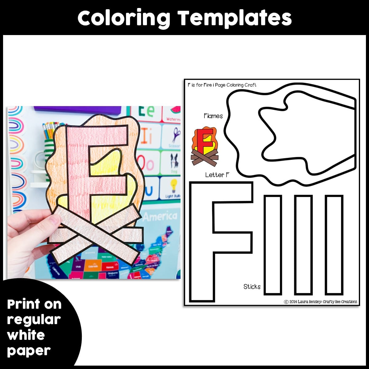 Uppercase letter f is for fire craft activity