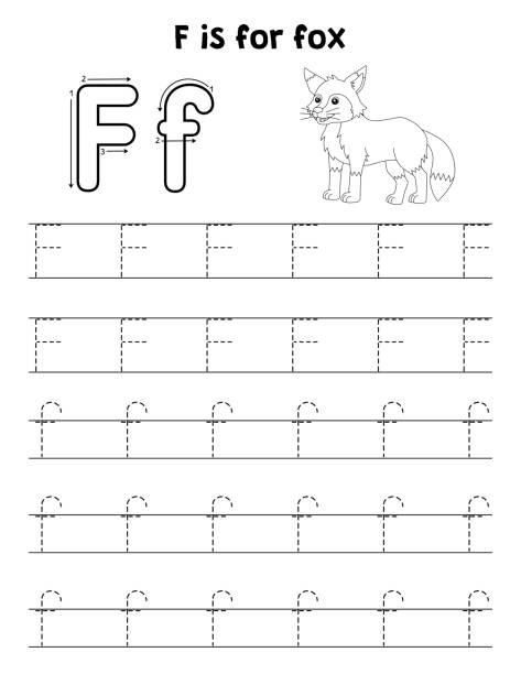 Fox animal tracing letter abc coloring page f stock illustration