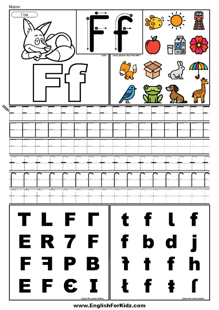 English for kids step by step letter f worksheets flash cards coloring pages