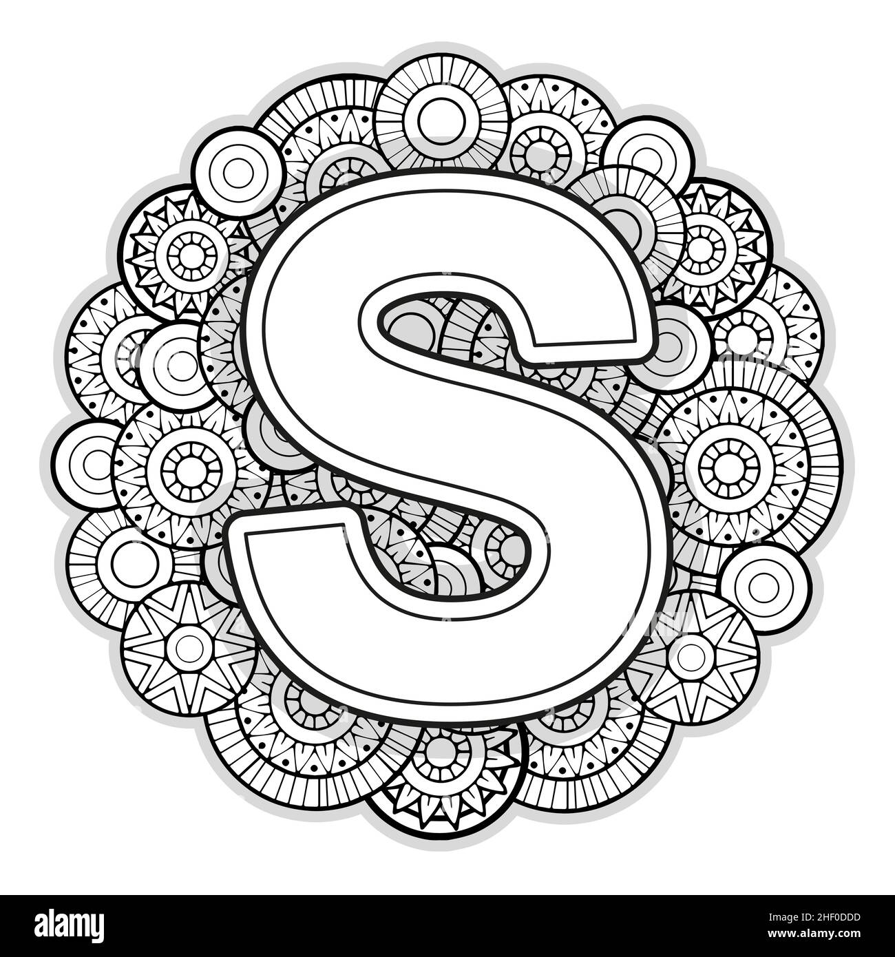 Vector coloring page for adults contour black and white capital english letter s on a mandala background stock vector image art