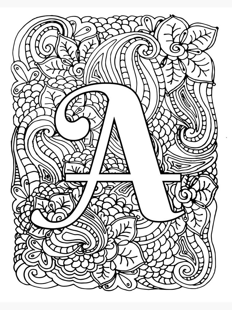 Adult coloring page monogram letter a art board print for sale by mamasweetea