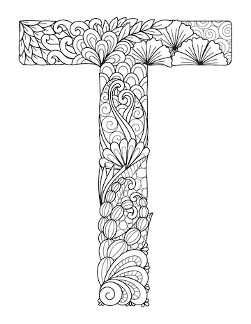 Premium vector mandala letter t monogram adult coloring book engraving design