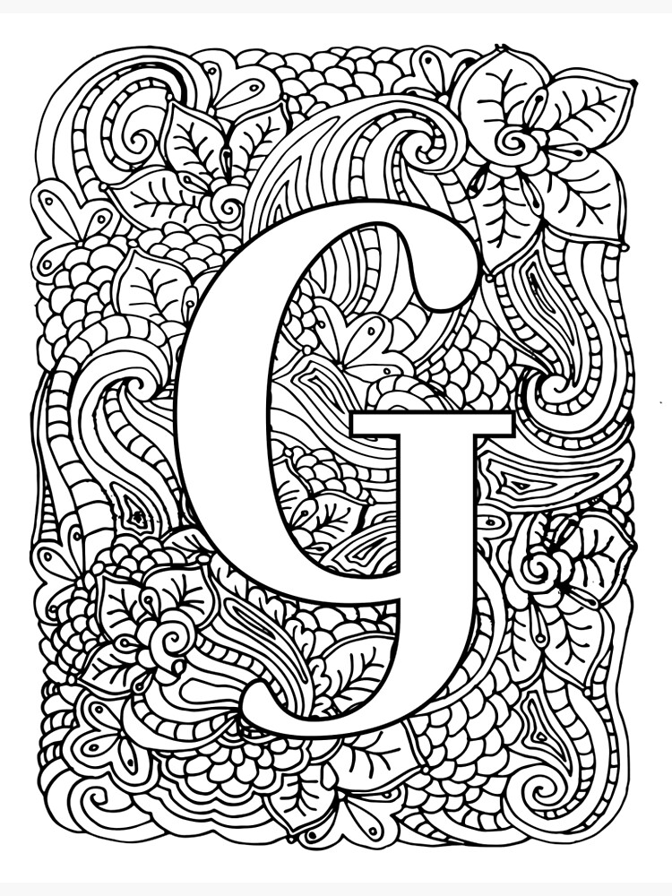 Adult coloring page monogram letter g poster for sale by mamasweetea