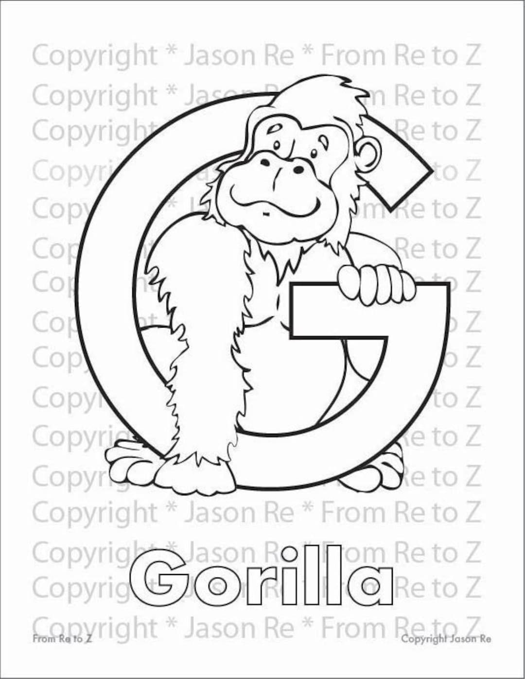 G is for gorilla abcs coloring page alphabet printable digital download letter g classrooms and children of all ages