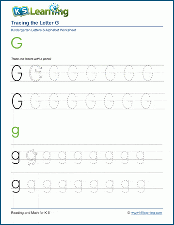 Tracing the letter g g k learning