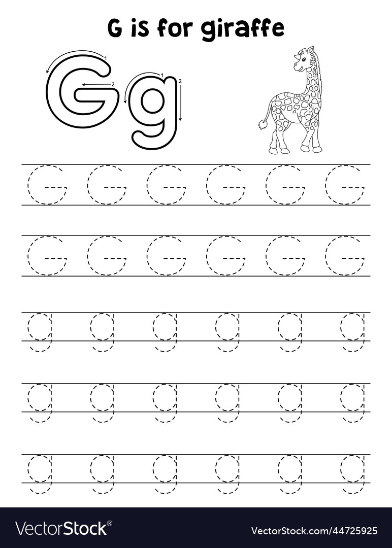 Giraffe animal tracing letter abc coloring page g vector image