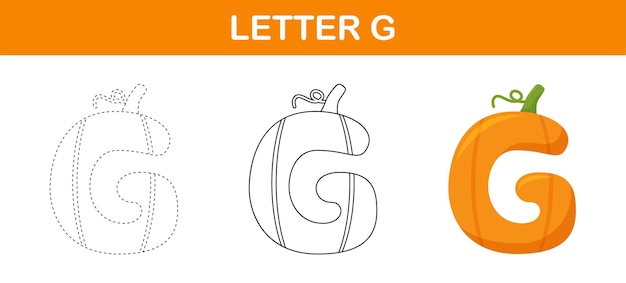 Premium vector letter g pumpkin tracing and coloring worksheet for kids