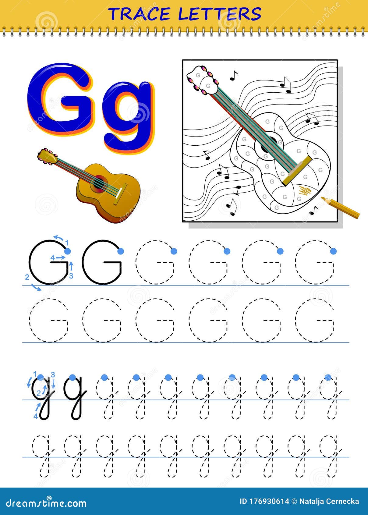 Tracing letter g for study alphabet printable worksheet for kids education page for coloring book stock vector