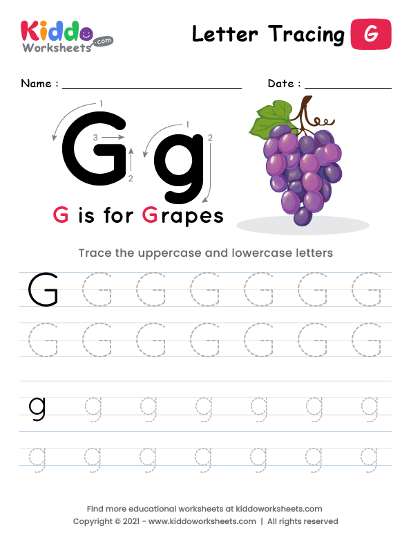 Letter tracing alphabet g