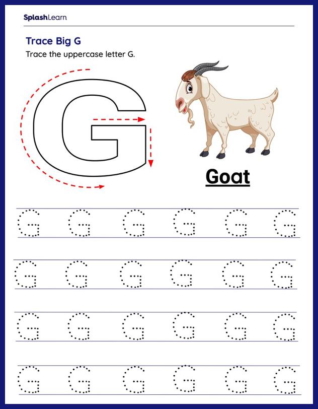 Letter g tracing worksheets for kids online