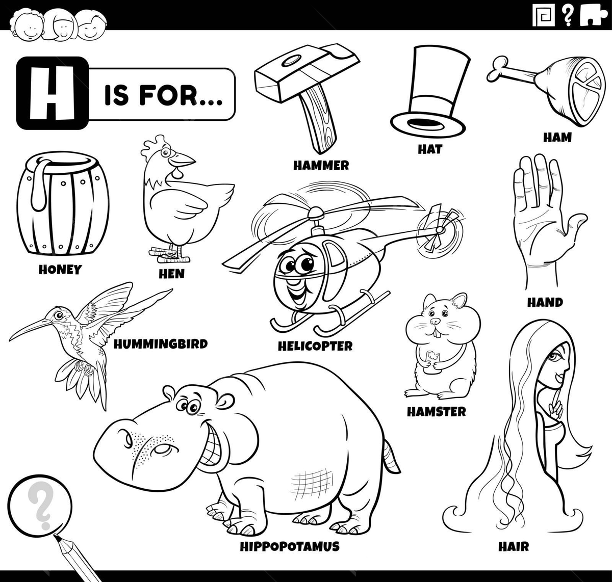 Coloring book page educational set of words starting with the letter h vector cat drawing book drawing star drawing png and vector with transparent background for free download