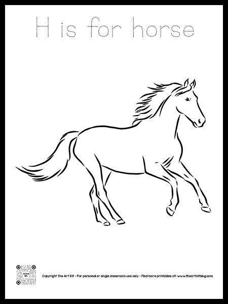 Letter h is for horse coloring page free printable dotted font â the art kit