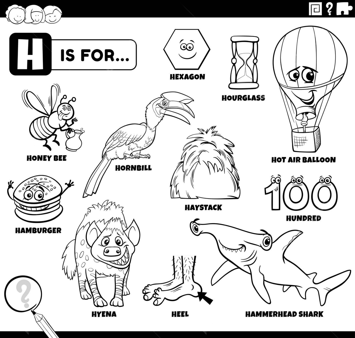 Educational coloring book page set of words starting with the letter h vector cat drawing book drawing star drawing png and vector with transparent background for free download