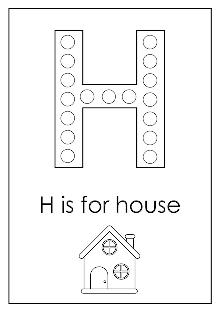 Premium vector learning english alphabet for kids letter h dot marker activity