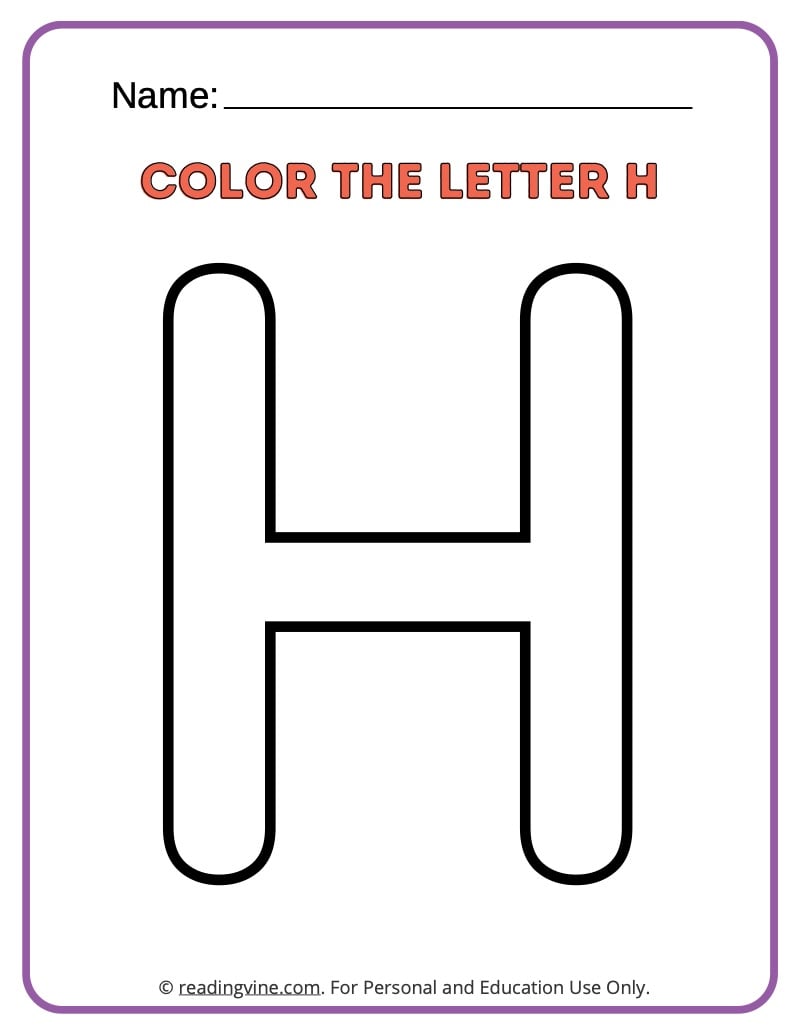Letter h coloring activity