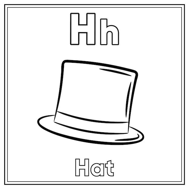 Premium vector alphabet flashcard letter h with cute hat drawing sketch for coloring