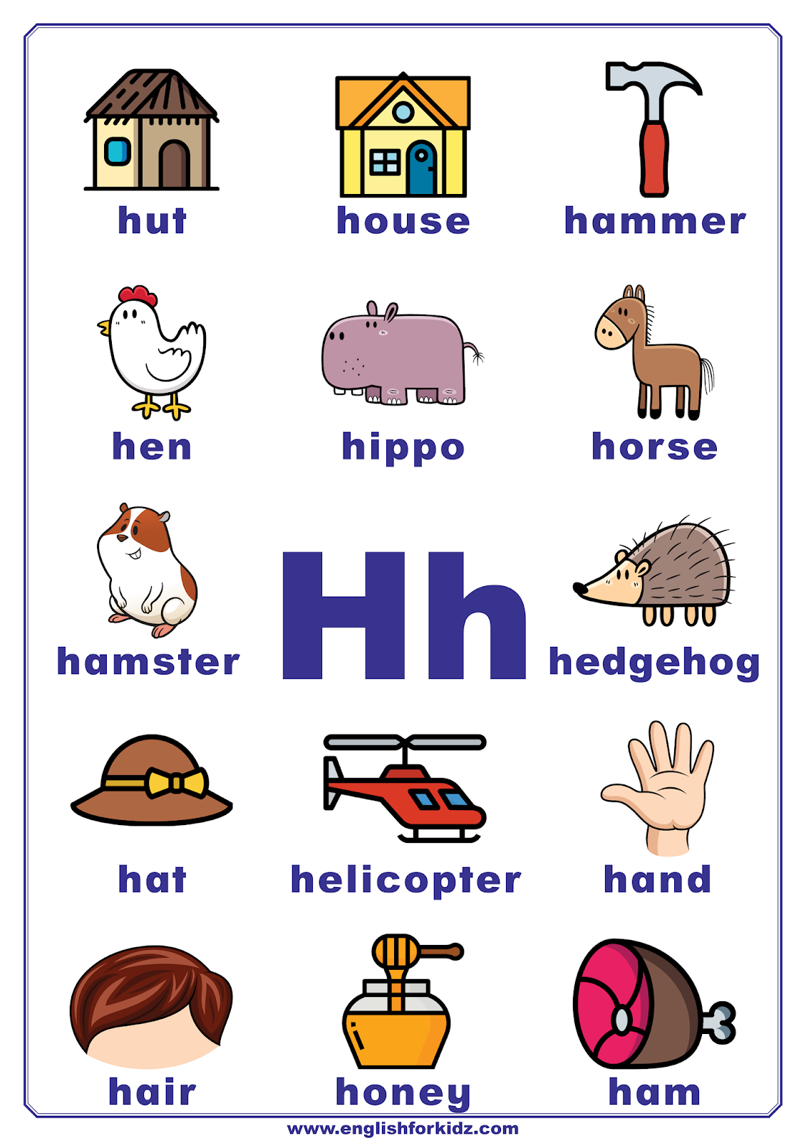 English for kids step by step letter h worksheets flash cards coloring pages