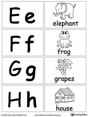 Free small printable alphabet flash cards for letters e f g h