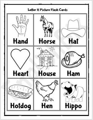 Letter h picture flash cards printable